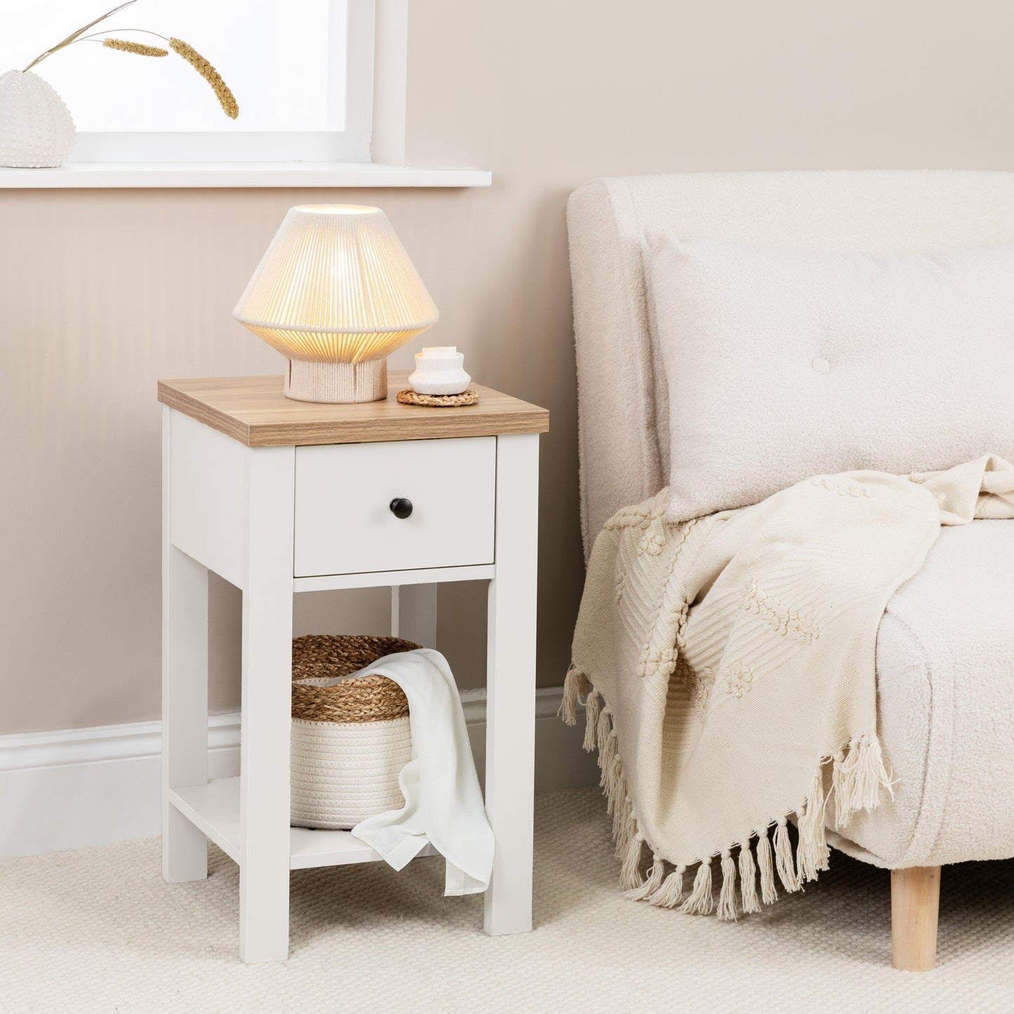 Bampton Alabaster White Bedside Table - 1 Drawer - Laura James