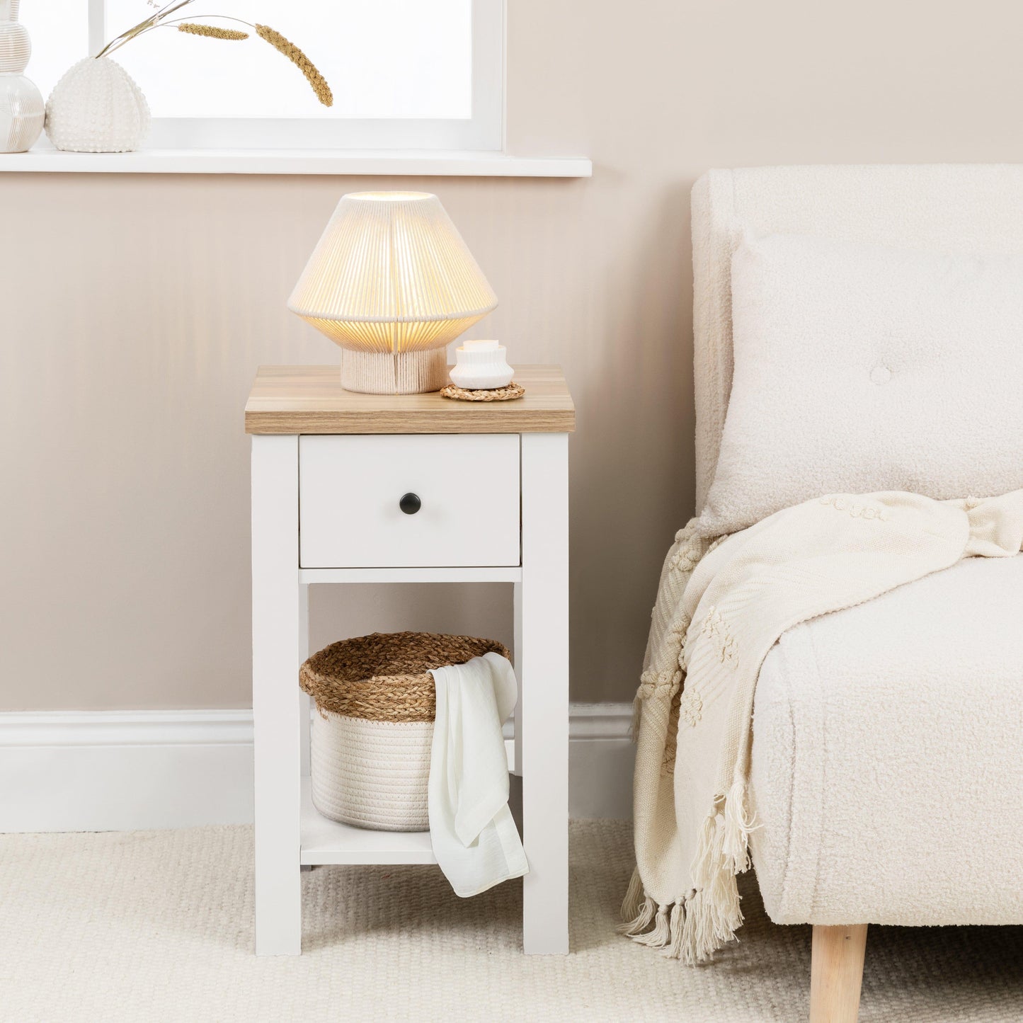 Bampton Alabaster White Bedside Table - 1 Drawer - Laura James