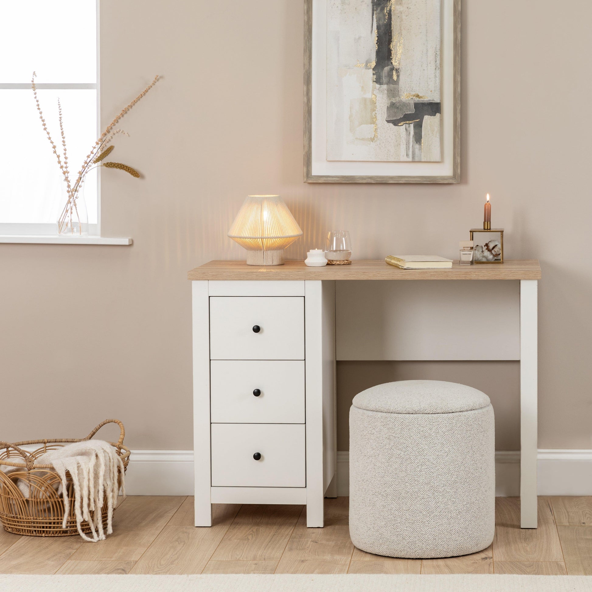 white stained oak dressing table floating with drawers jointed boards Farmhouse White Painted Oak Single