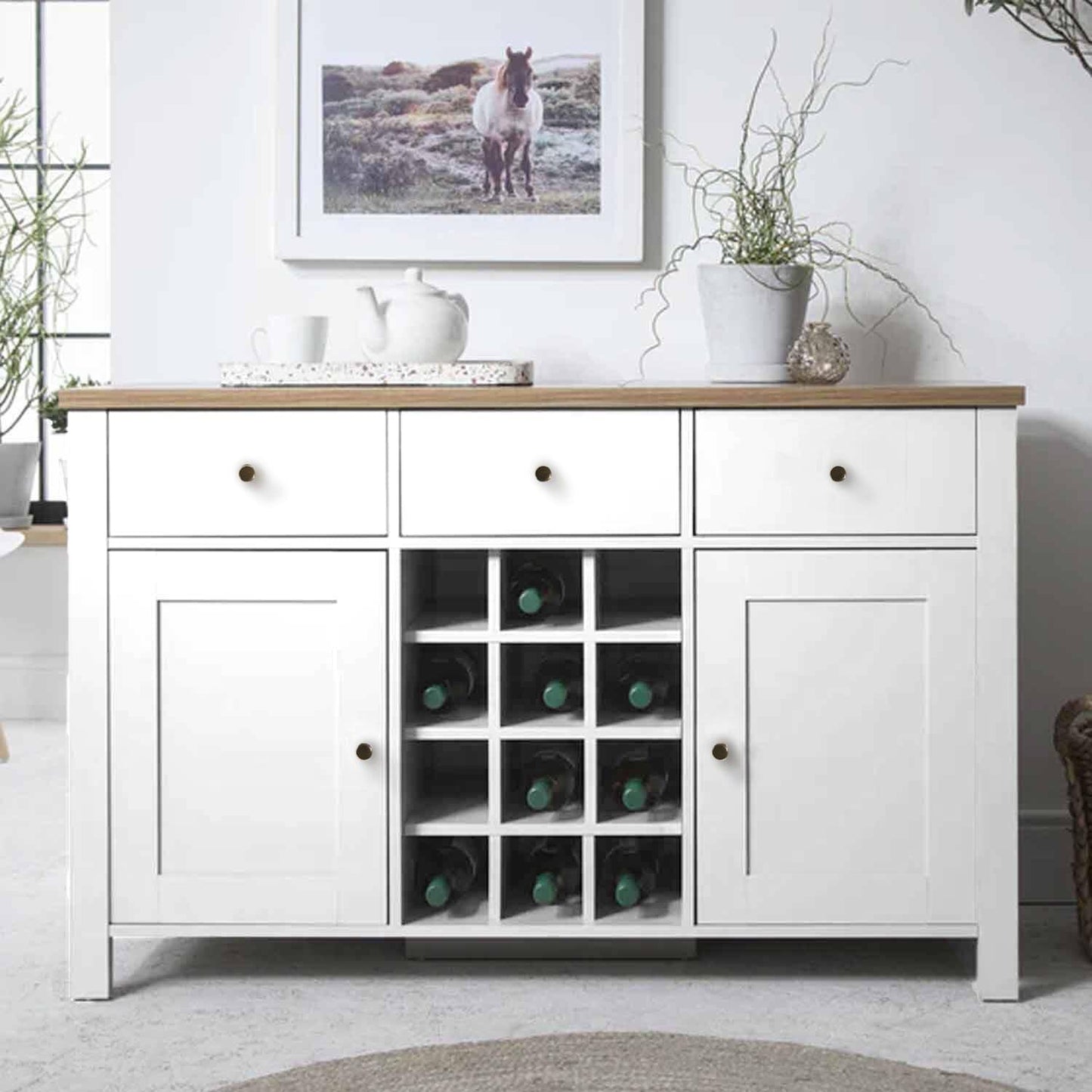 Bampton Alabaster White Sideboard with Wine Rack - Laura James