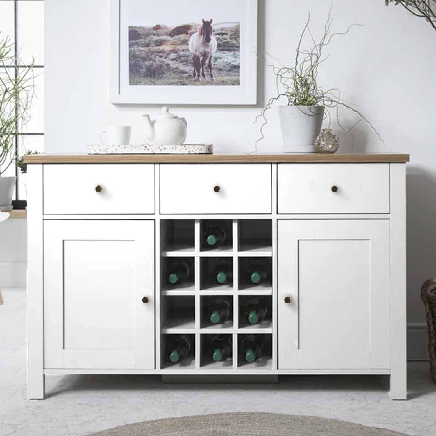 Bampton Alabaster White Sideboard with Wine Rack - Laura James