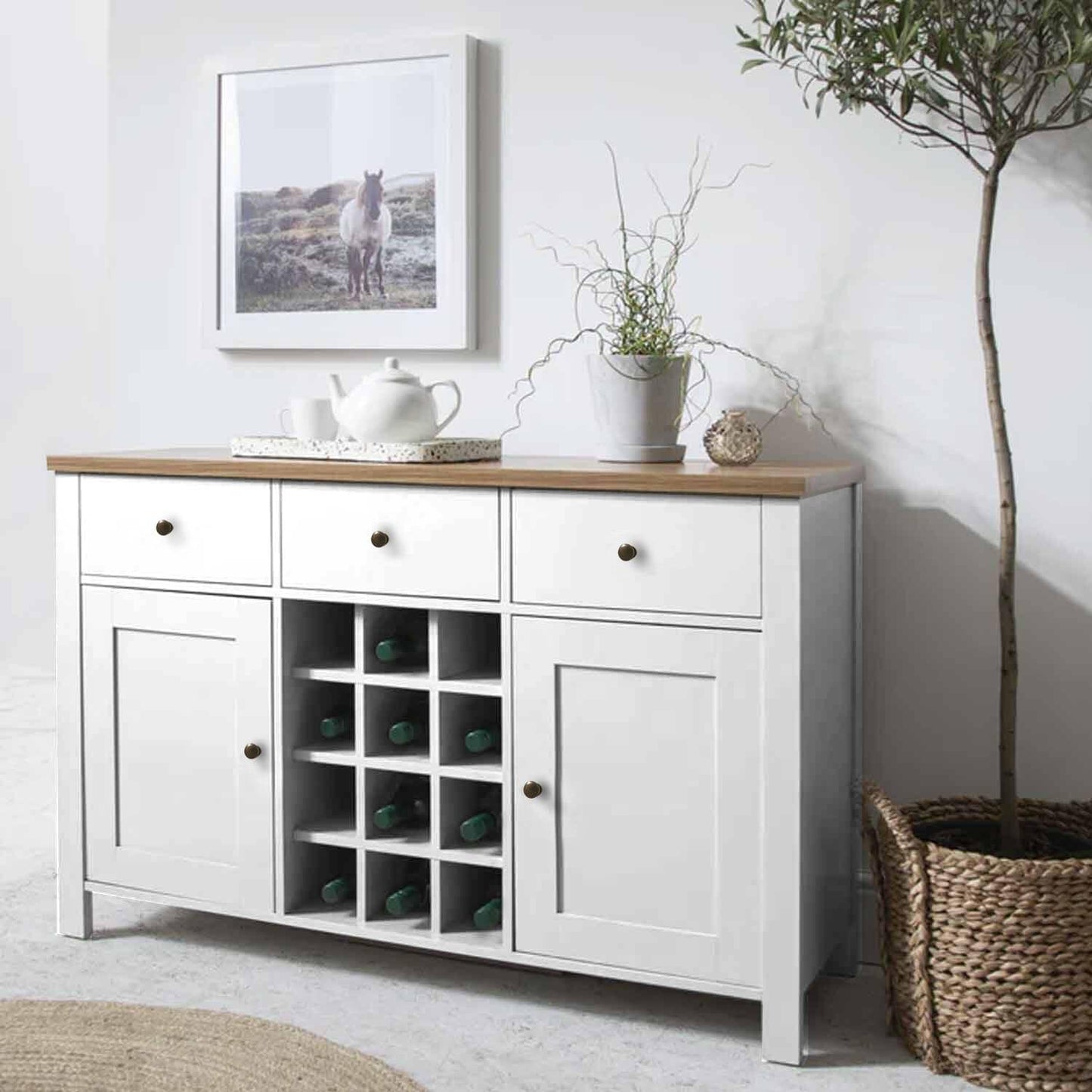 Bampton Alabaster White Sideboard with Wine Rack