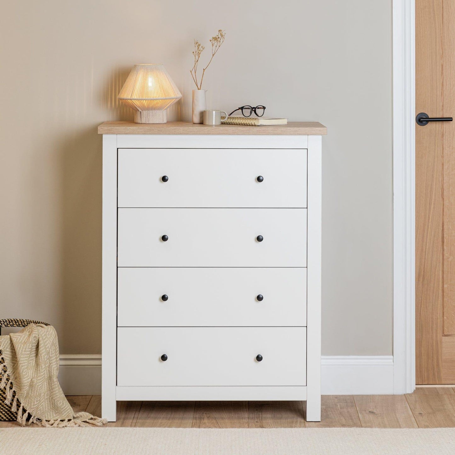 Bampton Tall 4 Drawer chest of drawers - alabaster white - Laura James