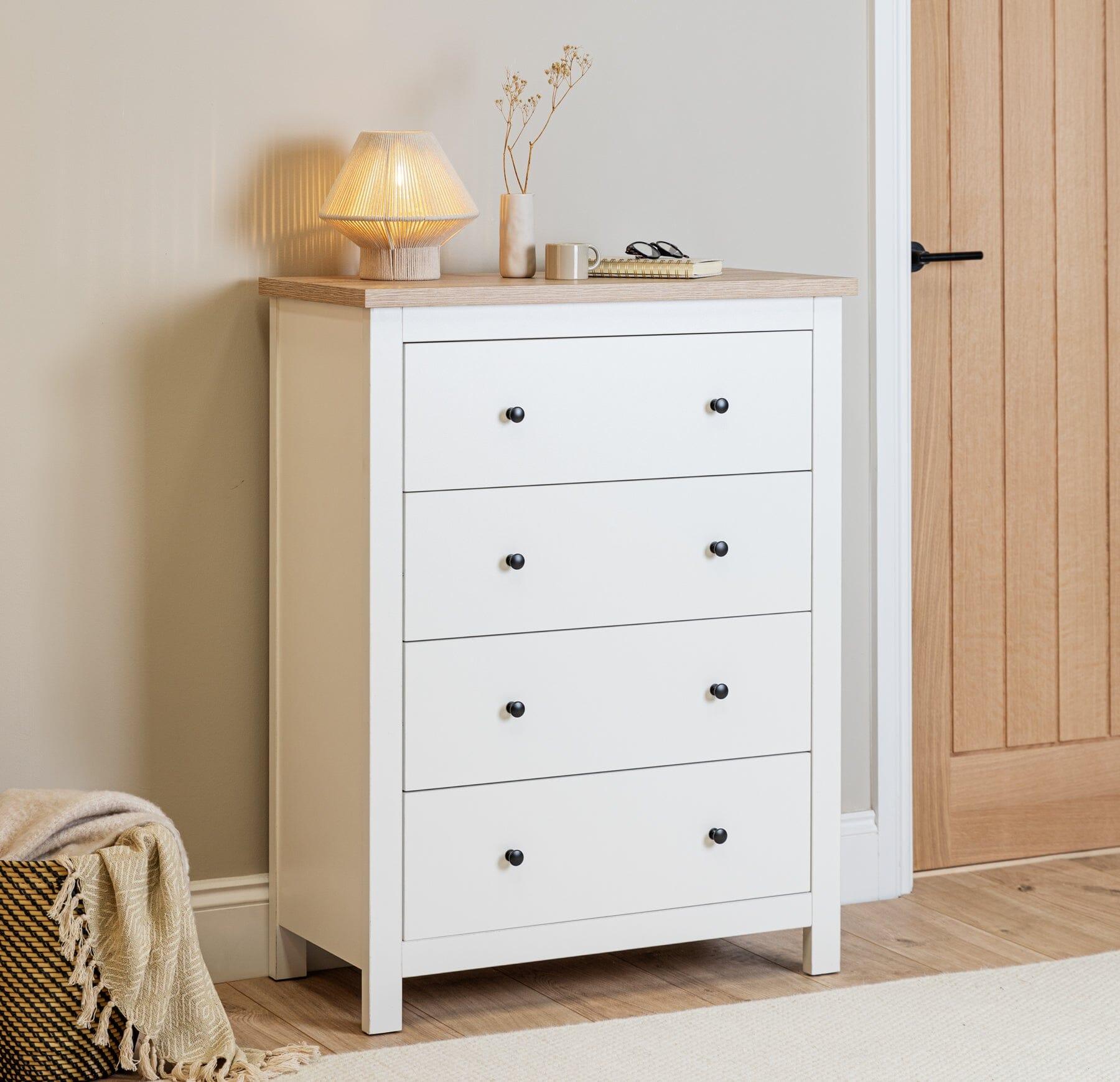 Bampton Tall 4 Drawer chest of drawers - alabaster white - Laura James