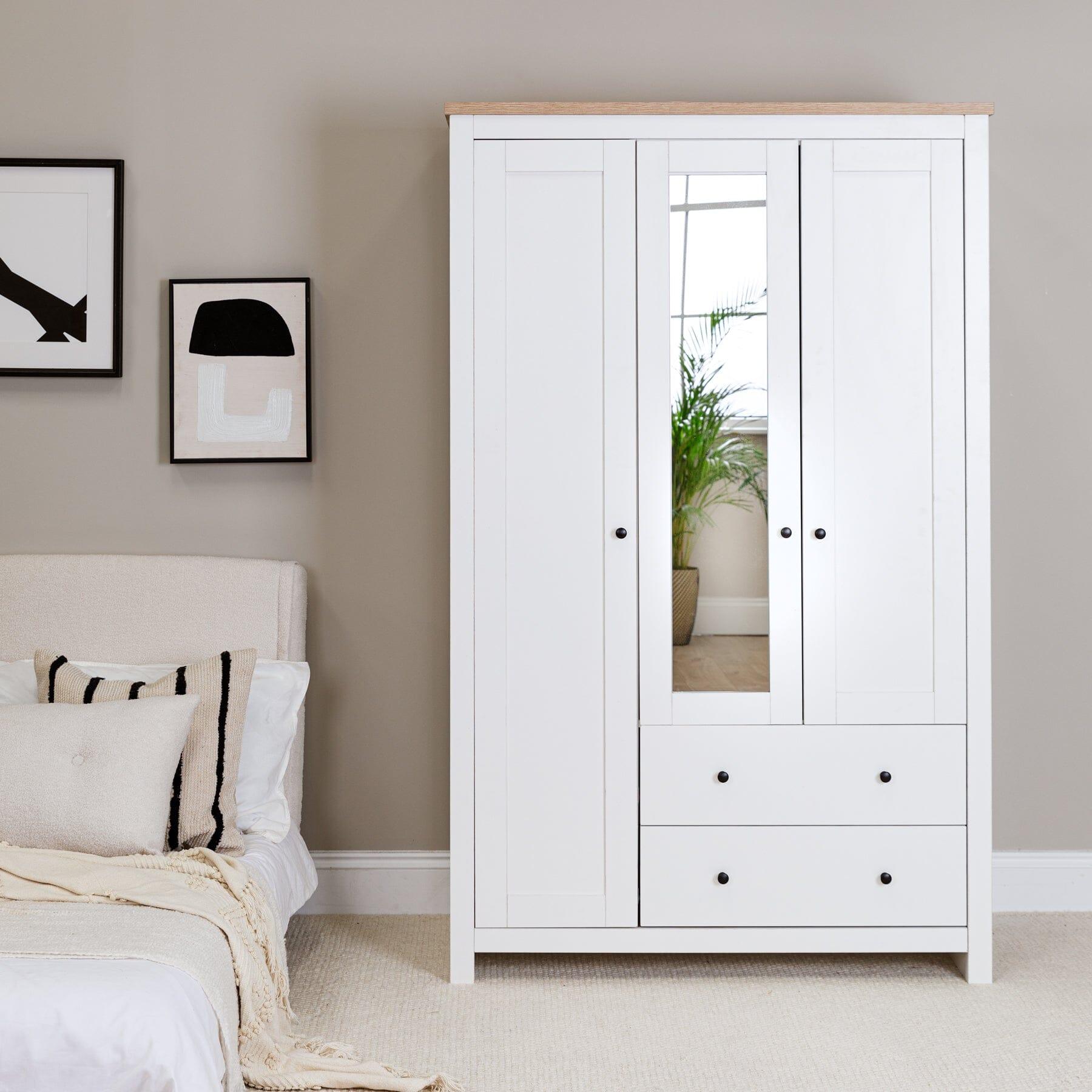 Bampton Triple Wardrobe with 2 Drawers - Alabaster White - Laura James