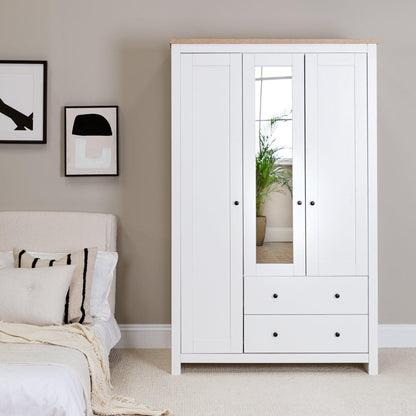 Bampton Triple Wardrobe with 2 Drawers - Alabaster White - Laura James