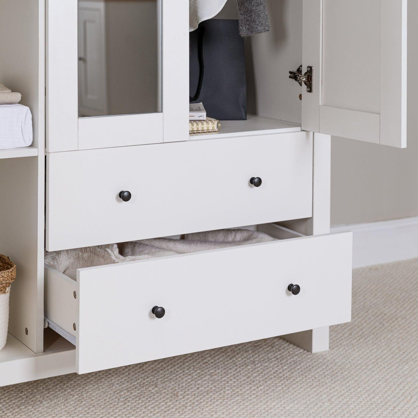 Bampton Triple Wardrobe with 2 Drawers - Alabaster White - Laura James