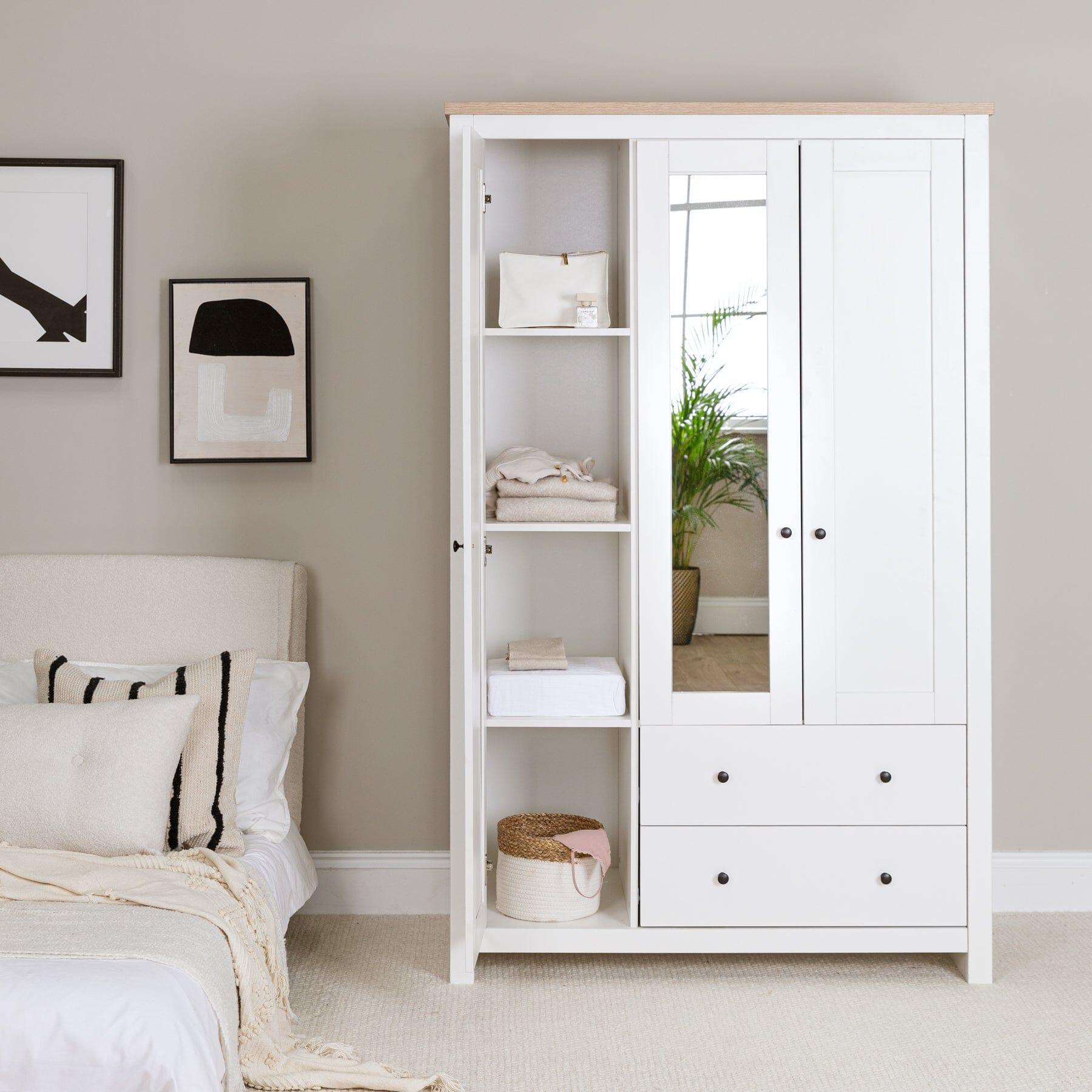 Bampton Triple Wardrobe with 2 Drawers - Alabaster White - Laura James