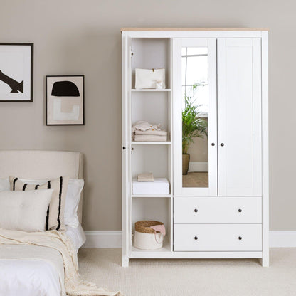 Bampton Triple Wardrobe with 2 Drawers - Alabaster White - Laura James