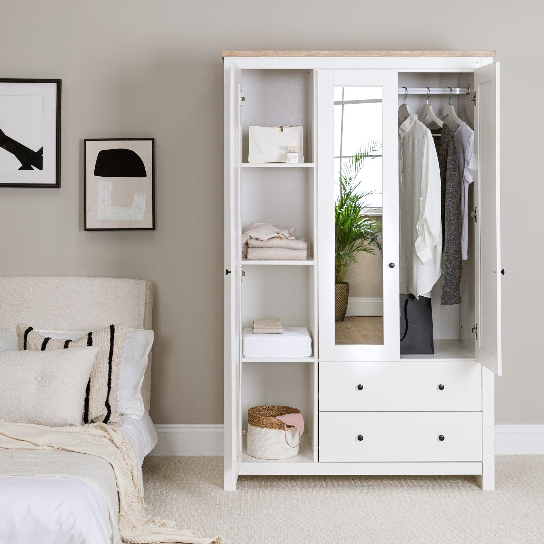 Bampton Triple Wardrobe with 2 Drawers - Alabaster White - Laura James