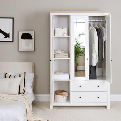 Bampton Triple Wardrobe with 2 Drawers - Alabaster White - Laura James