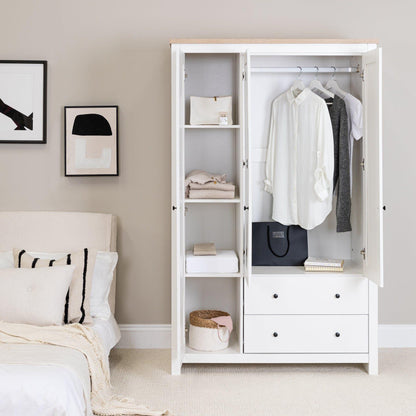 Bampton Triple Wardrobe with 2 Drawers - Alabaster White - Laura James