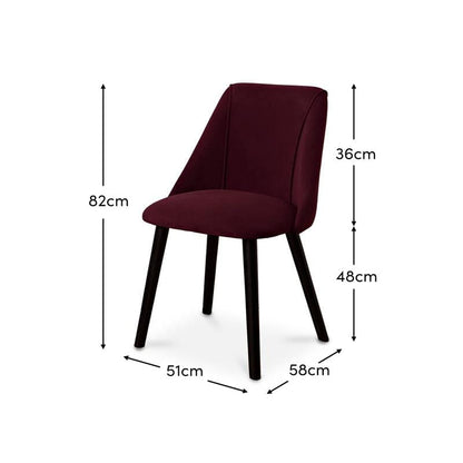 Raleigh Black Dining Table Set - 6 Seater - 4 Freya Burgundy Red Dining Chairs & 2 Freya Burgundy Red Armchairs - Black Oak Legs - Laura James