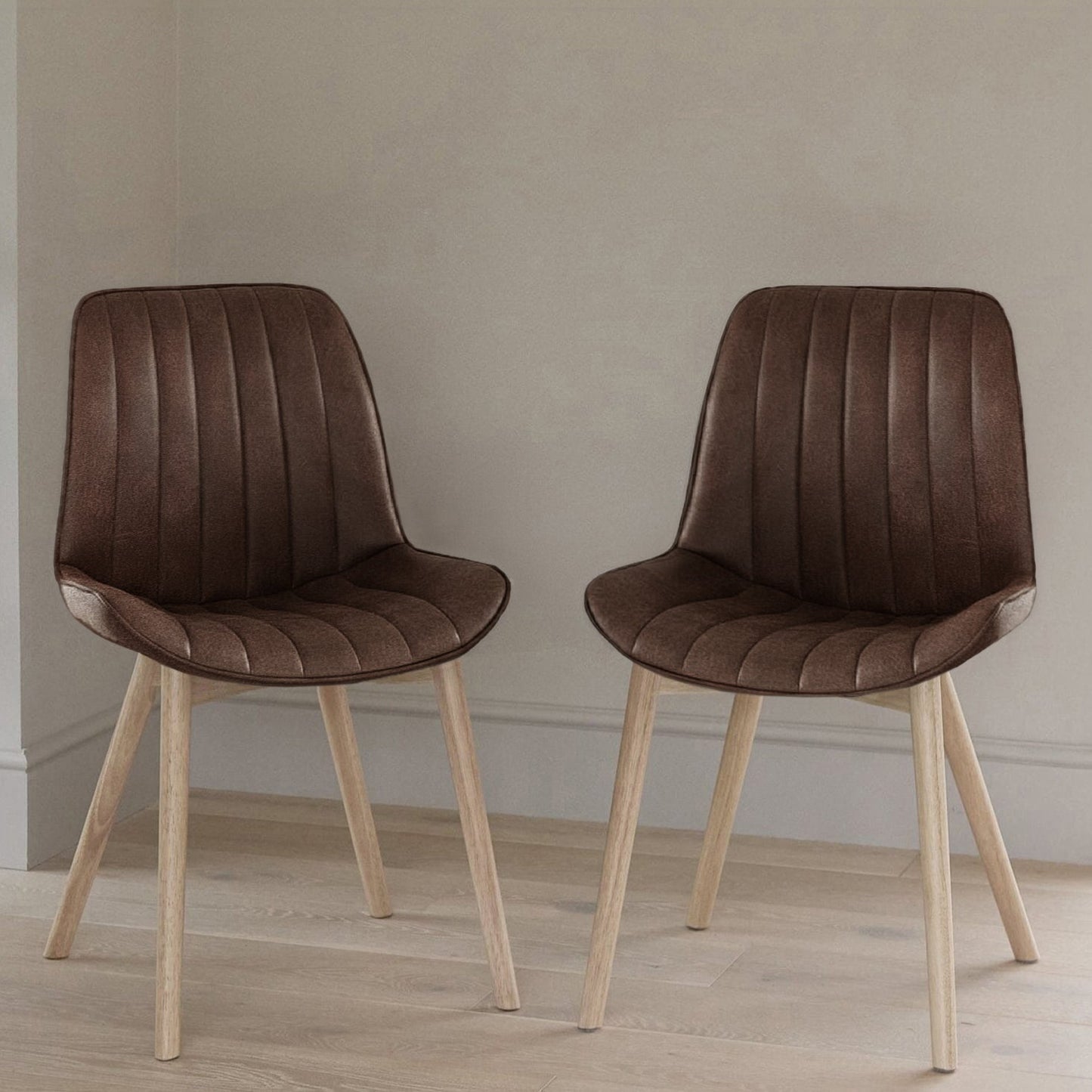 Bella Saddle Brown Dining Chair - Set of 2 - Whitewash Oak Legs - Laura James
