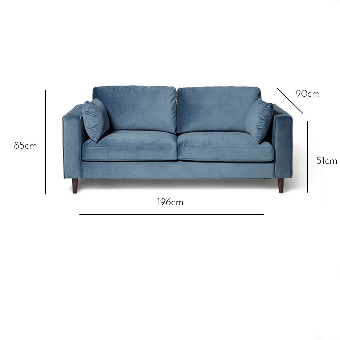 Emily Blue 3 Seater Sofa - Laura James