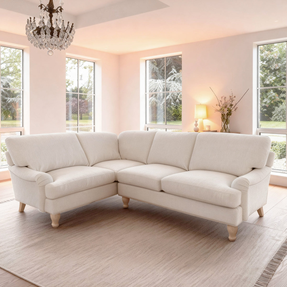 Brea Oyster White Right Corner Sofa with Whitewash Oak Legs - Laura James 