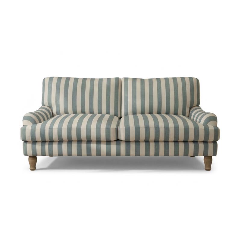 Brea 2 Seater Sofa - Blue Stripe with Whitewash Legs - Laura James 