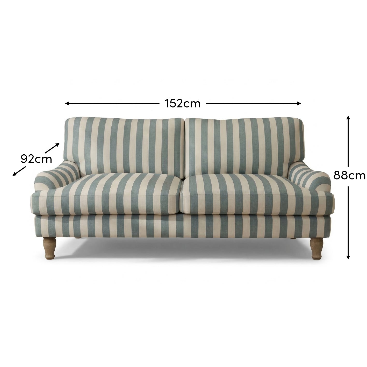 Brea 2 Seater Sofa - Blue Stripe with Whitewash Legs - Laura James