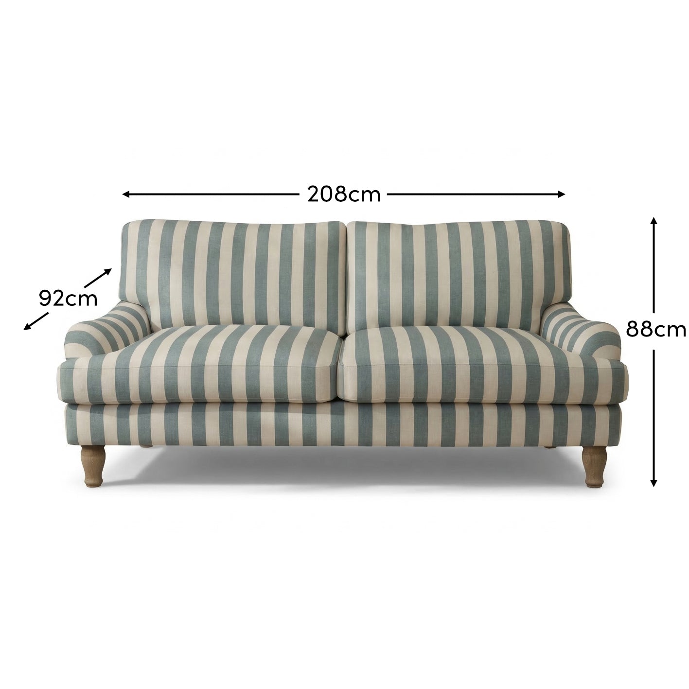 Brea 3 Seater Sofa - Blue Stripe with Whitewash Legs - Laura James 