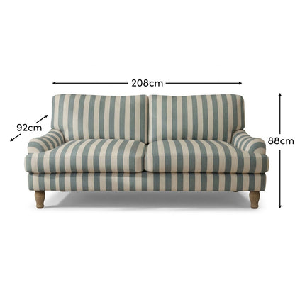 Brea 3 Seater Sofa - Blue Stripe with Whitewash Legs - Laura James 