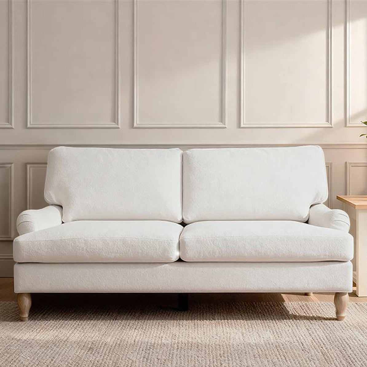 Brea 2 Seater Sofa - Oyster White with Whitewash Oak Legs - Laura James 
