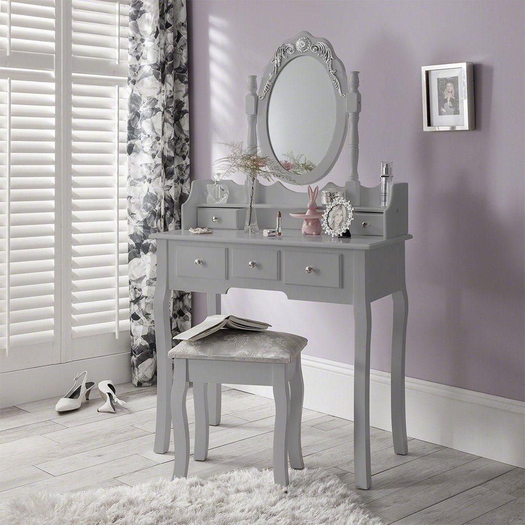 Capri Grey Dressing Table with Mirror & Stool Laura James Ireland Capri Grey Dressing Table with Mirror & Stool Laura James Ireland