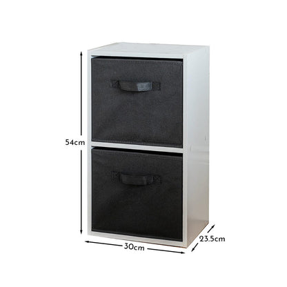 Cara 2 Tier Storage Unit / Chalk White Bookcase with Black Boxes