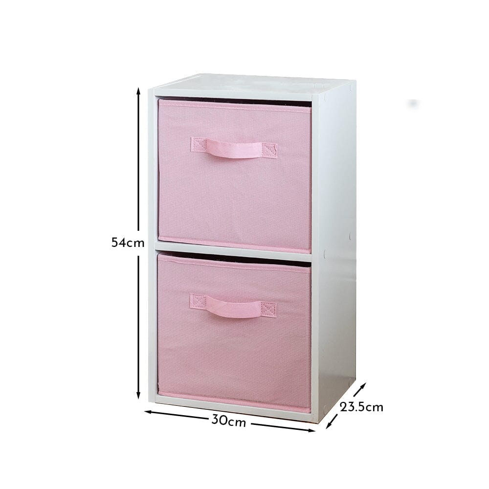 2 Tier Storage Unit / Chalk White Bookcase with Pink Boxes