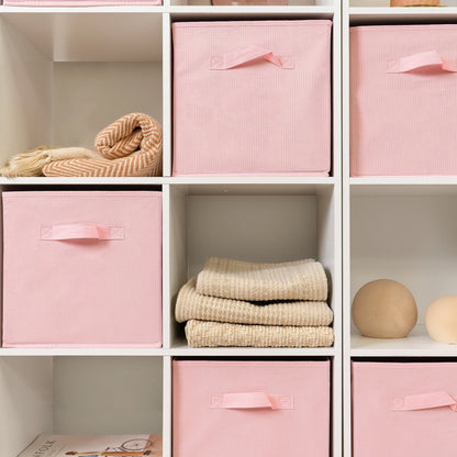 9 Cube Storage Unit / Bookcase & 4 Pink Handled Box Drawers