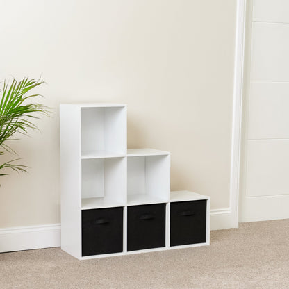 6 Cube bookcase ladder storage unit - white with black boxes