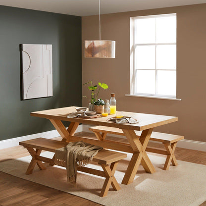 Charlotte Whitewash Oak Dining Table with 2 Whitewash Oak Dining Benches - Laura James