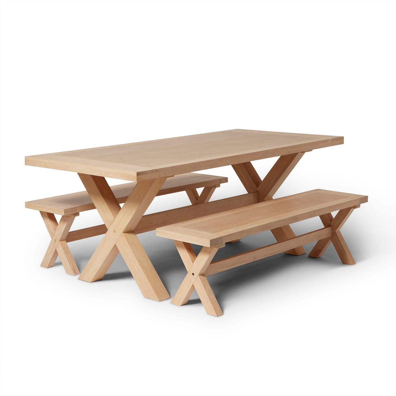 Charlotte Whitewash Oak Dining Table with 2 Whitewash Oak Dining Benches - Laura James