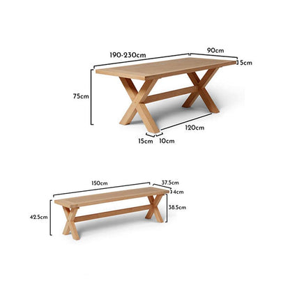 Charlotte Extending Table 190cm with 2 150cm Dining Benches - Pale Oak