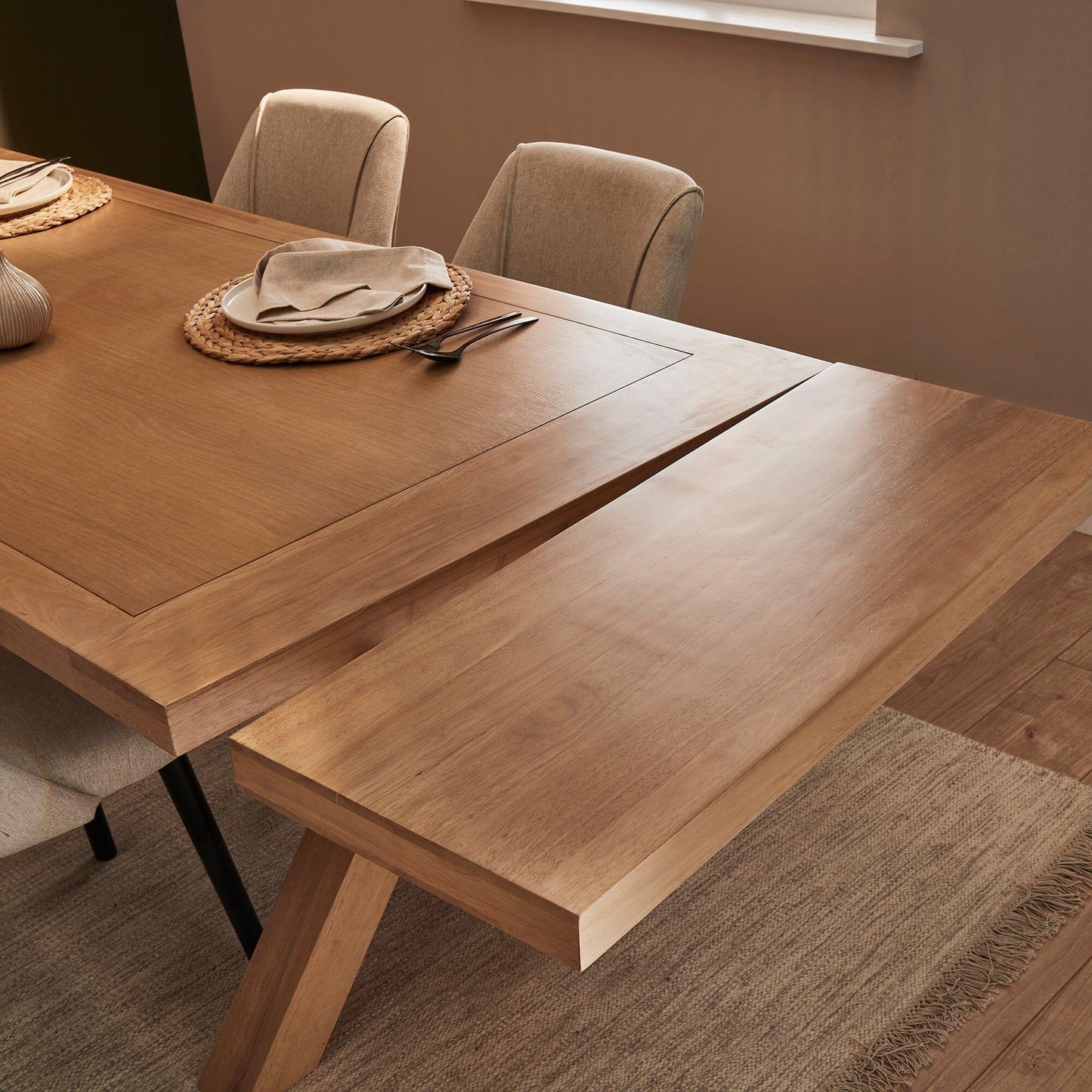 Charlotte Pale Oak Extending Dining Table with 2 Pale Oak Extending Dining Benches - Laura James