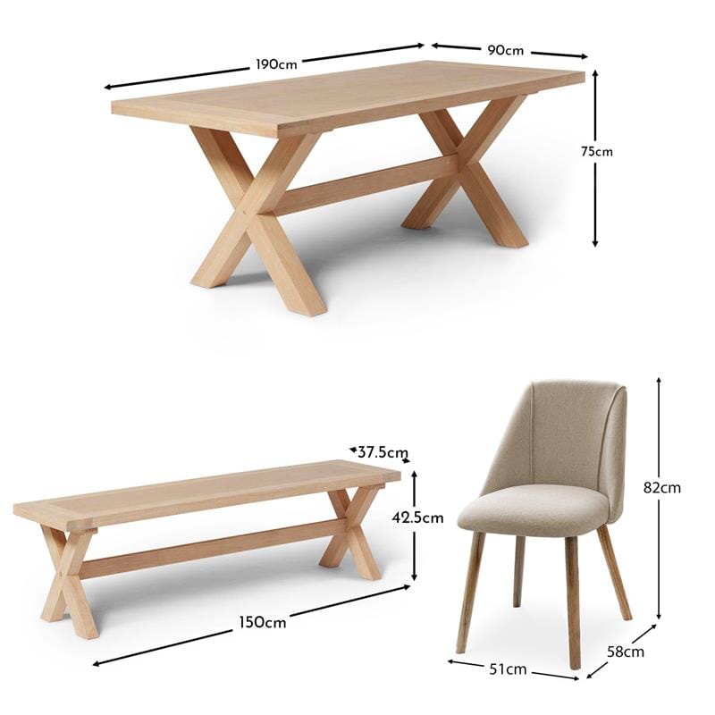 Charlotte Whitewash Dining Table Set - 6 Seater - Freya Sand Dining Chairs & Charlotte Bench - Laura James 