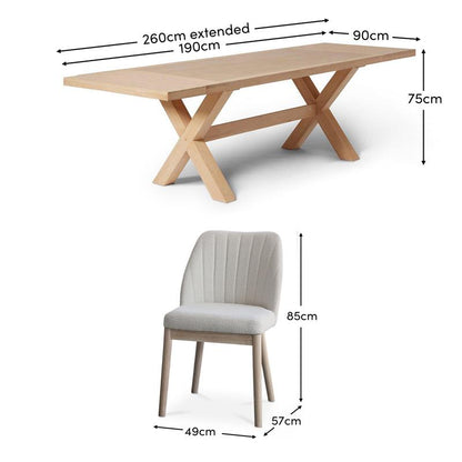 Chloe Dining Chair - Set of 2 - Light Beige with Whitewash Oak Legs - Laura James 