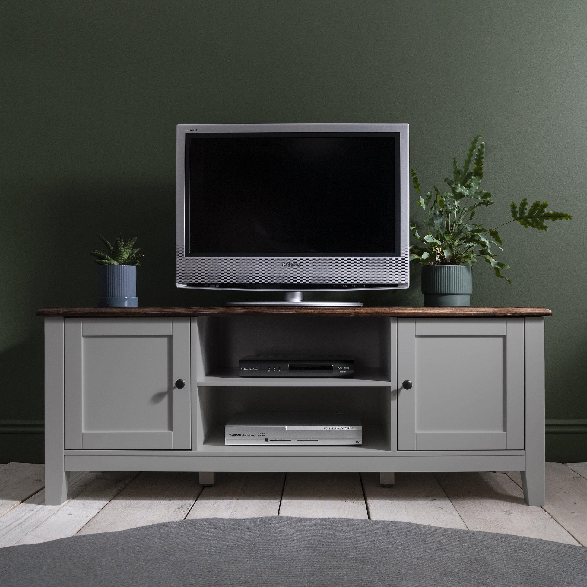 Grey Wooden TV Unit with storage - Chatsworth Cabinet - Laura James