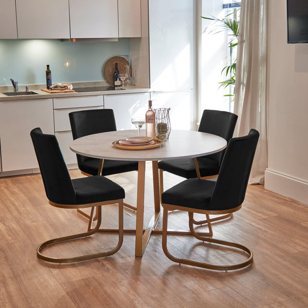 Clara 4 Seater Marble Dining Set with Black Dining Chairs - Laura James ...