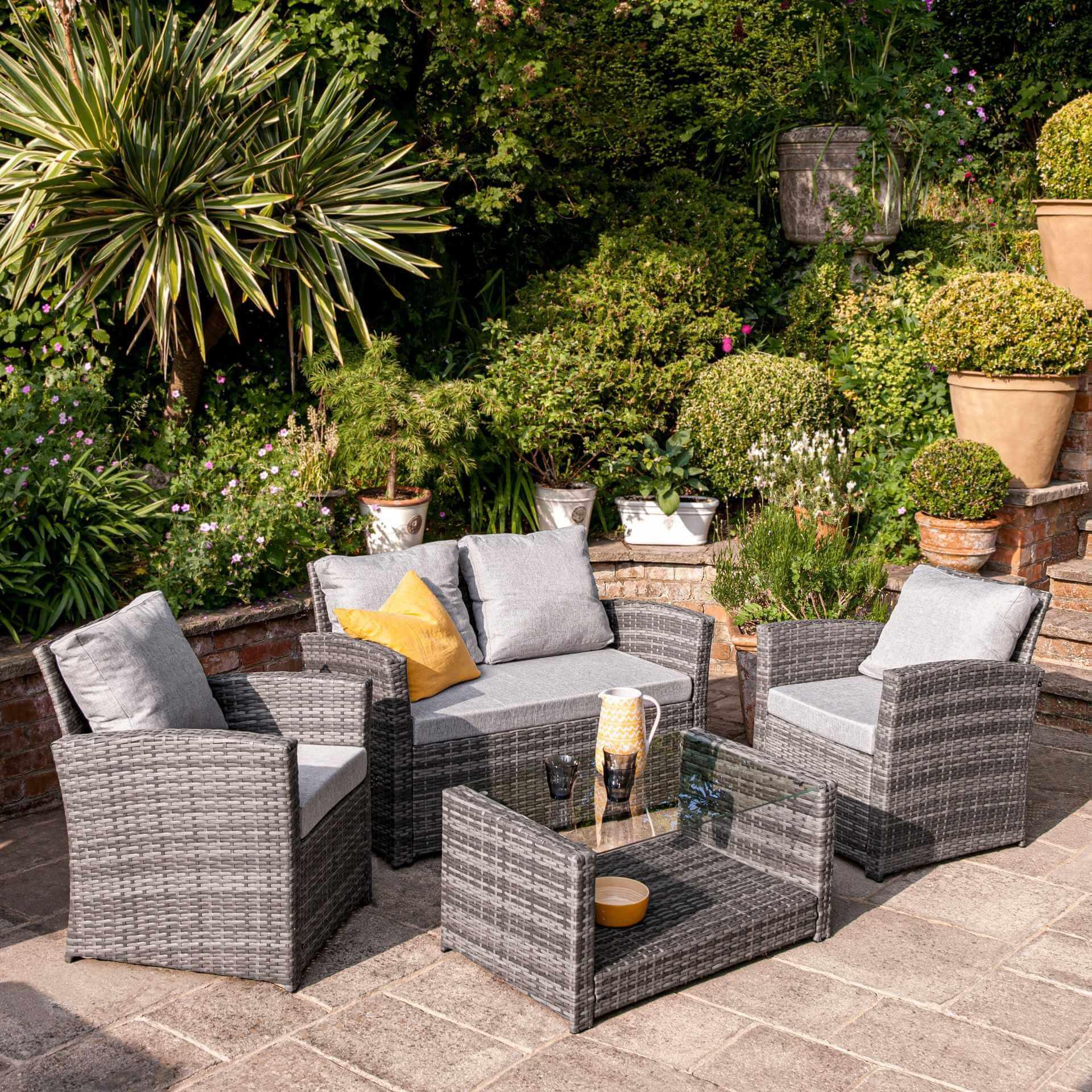 Cote Garden Sofa Set - Lean Over Parasol - 4 Seater - Grey Rattan