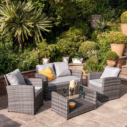 Cote Garden Sofa Set - Lean Over Parasol - 4 Seater - Grey Rattan