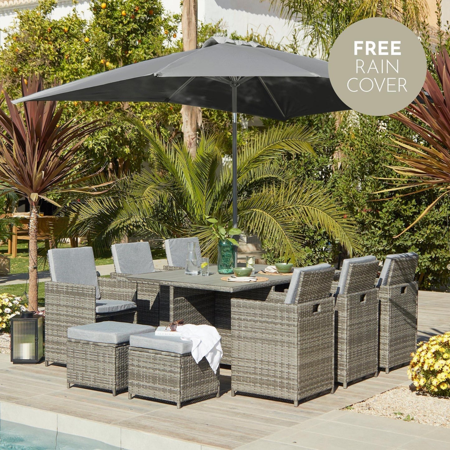 10 Seater Grey Rattan Cube Dining Set - Laura James 