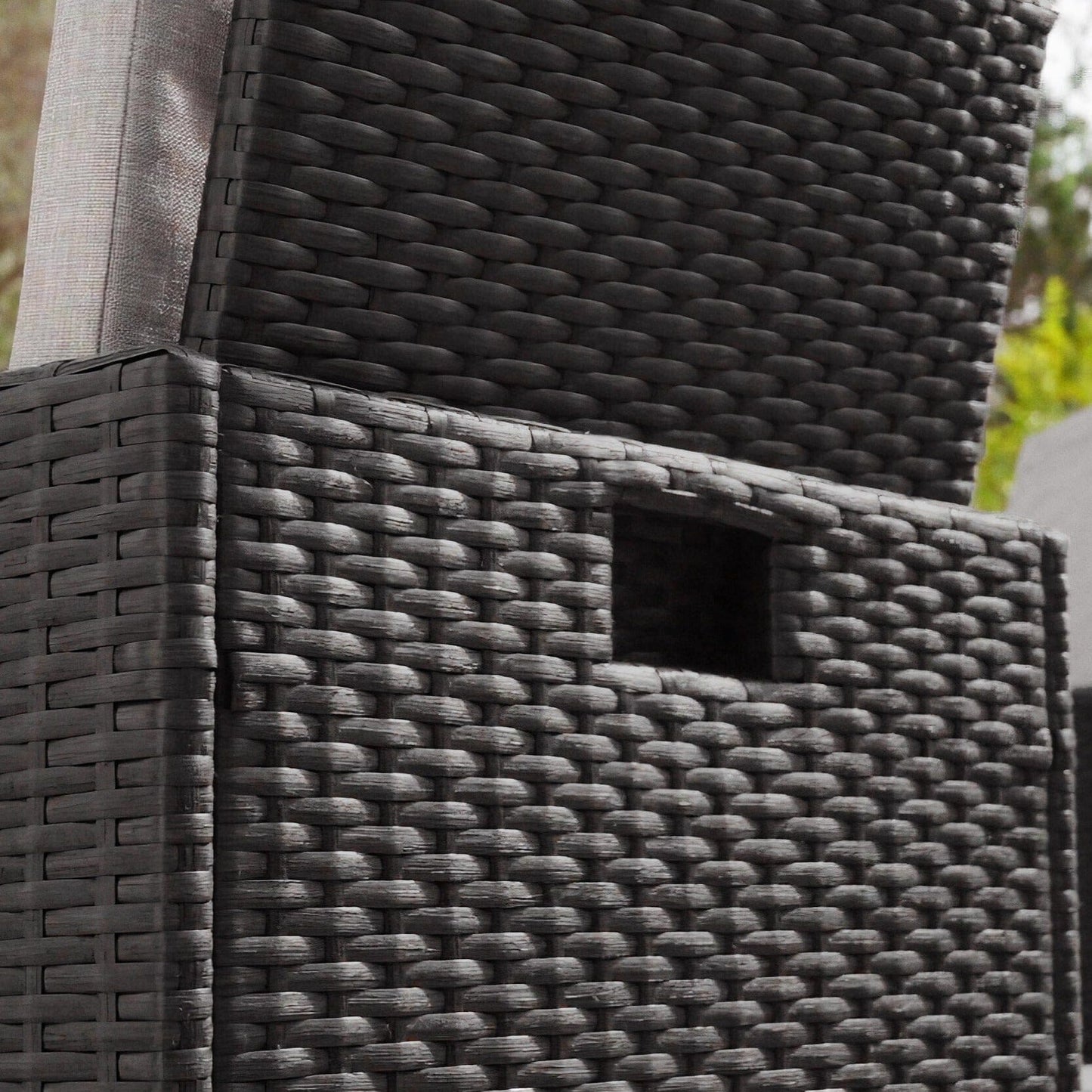 Cube 8 Seater Rattan Outdoor Dining Set with Grey LED Premium Parasol - Black Weave