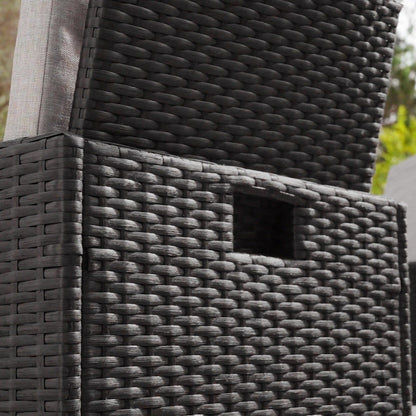 Cube 8 Seater Rattan Outdoor Dining Set with Grey LED Premium Parasol - Black Weave