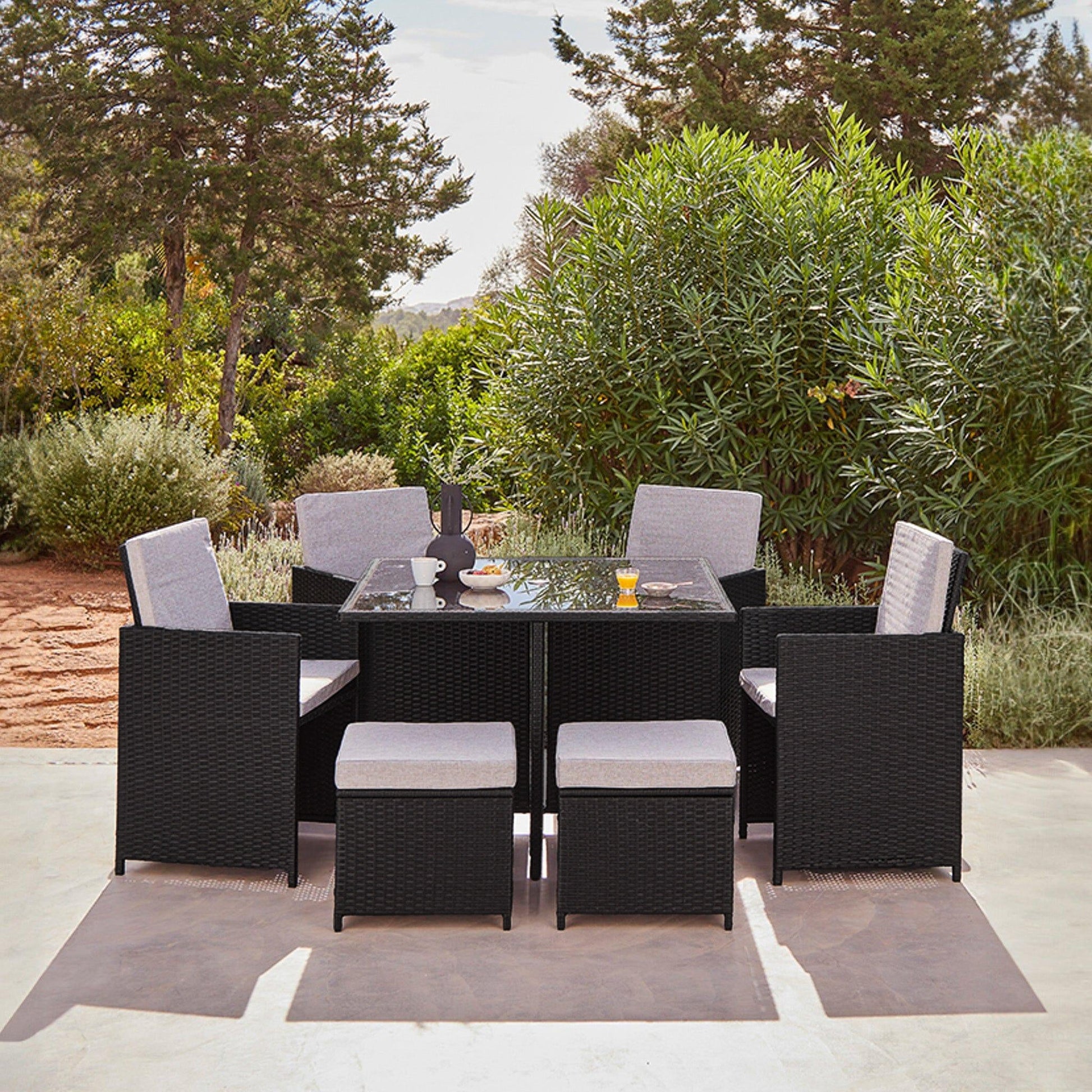 8 Seater Rattan Cube Outdoor Dining Set - Black Weave - Laura James