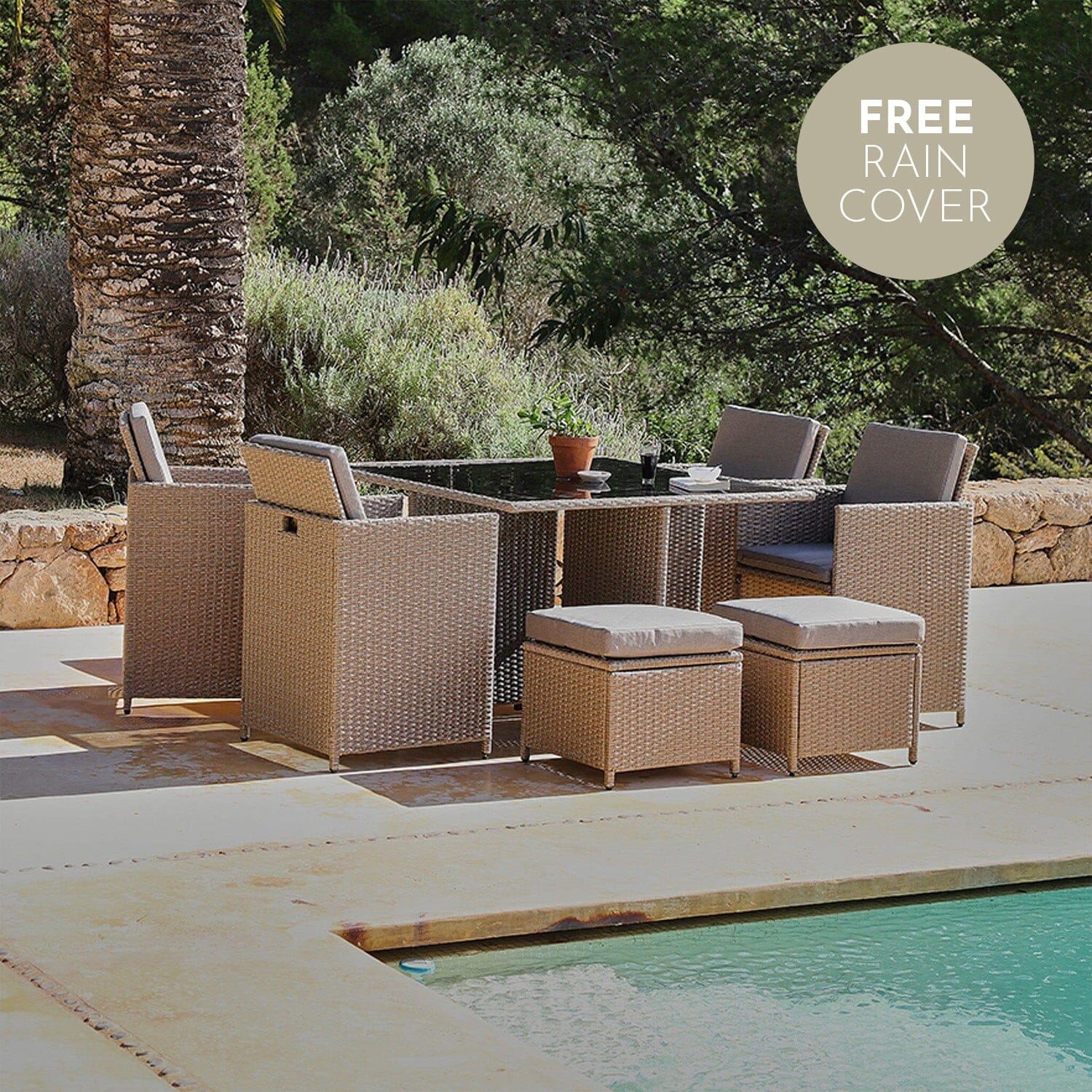 Cube 8 Seater Natural Weave Outdoor Dining Set - Laura James