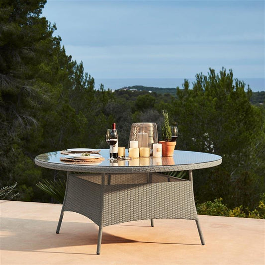 Kemble 4 Seater Round Rattan Garden Dining Set with Kemble/Marston Dining Chairs - Light Grey