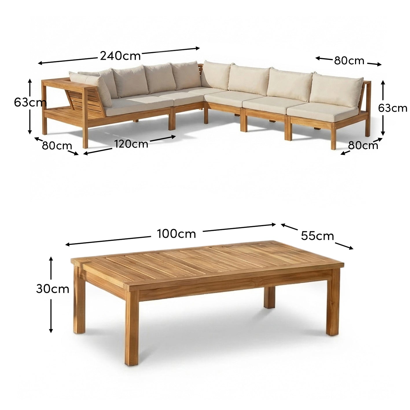 Dakota 8 Seater Wooden Corner Sofa Set - Natural Acacia - Laura James