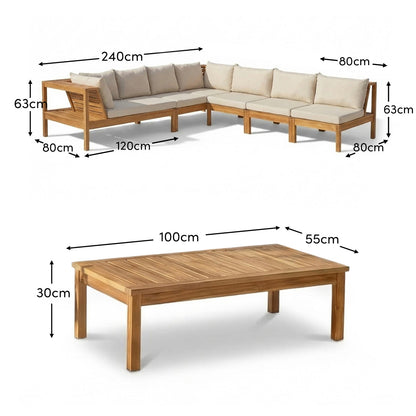 Dakota 8 Seater Wooden Corner Sofa Set - Natural Acacia - Laura James