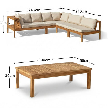 Dakota 6 Seater Wooden Corner Sofa Set - Natural Acacia