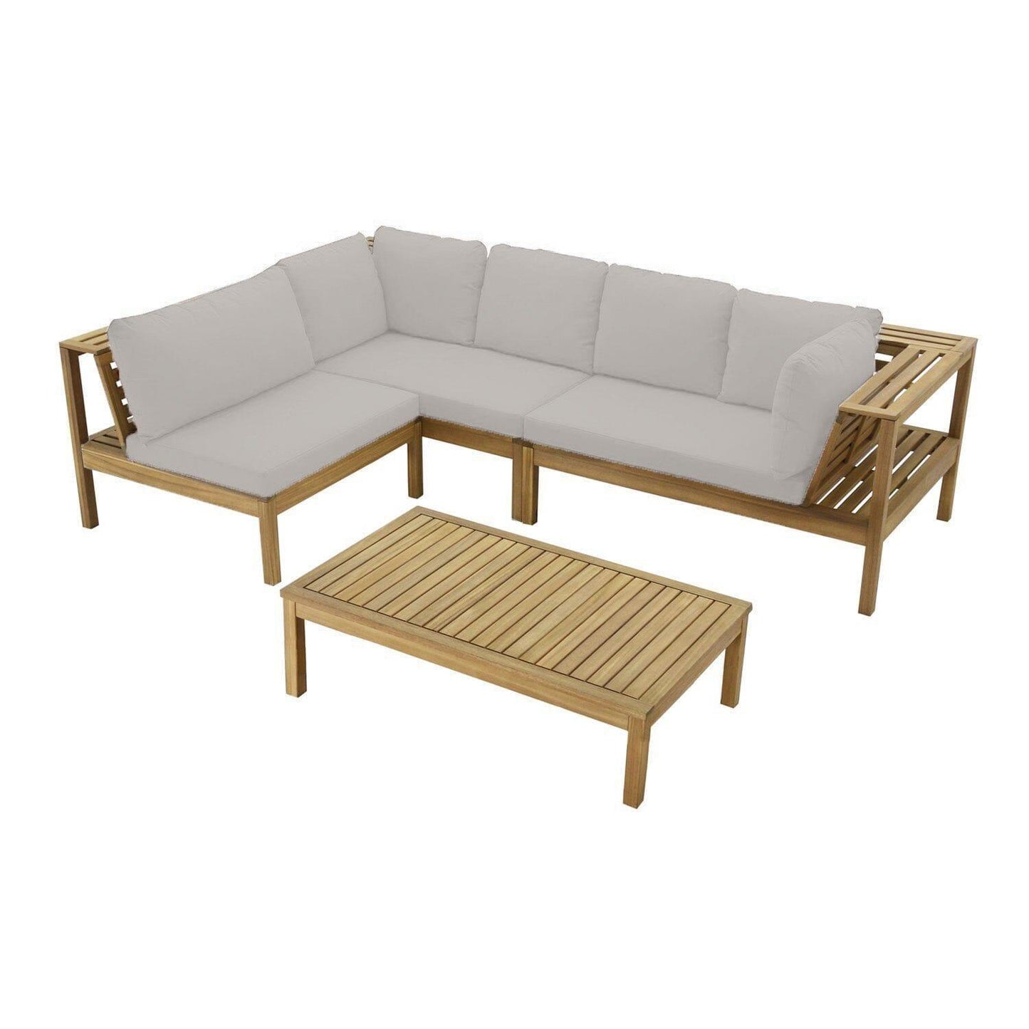 Dakota Wooden Garden Corner Sofa Set with Grey Parasol - Cream Cushions - Laura James